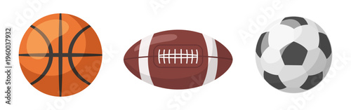 Three balls. Basketball, soccer ball, baseball. Vector 3D illustration. Hand drawn.