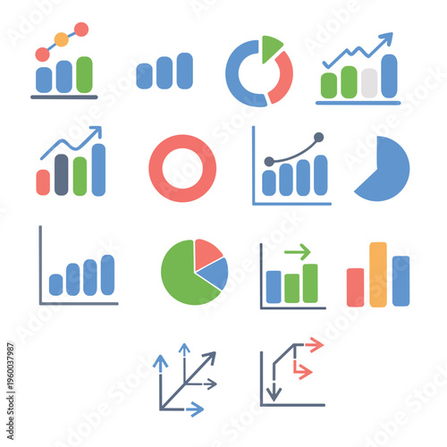 Collection of diverse data visualization and chart icons for analytics and presentations Vector