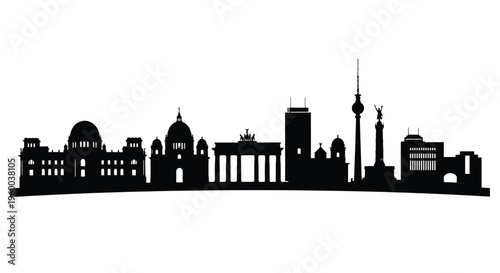 Berlin skyline silhouette against a plain white background showcasing recognizable landmarks