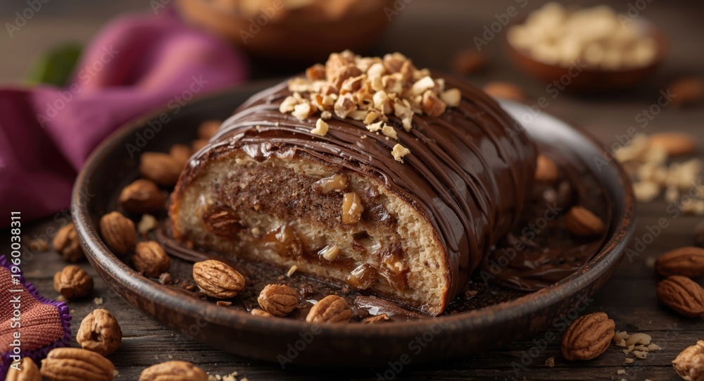 Fototapeta premium Satisfying Lenten capirotada from Mexico blended with chocolate and nuts