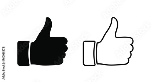 Two thumbs up icons one solid one outlined in black and white