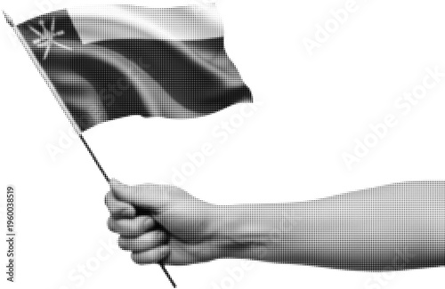 Omani Flag in Hand: A grayscale shot captures the moment a hand proudly waves the Omani flag, symbolizing national pride.