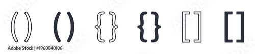 Brackets icon set, parentheses curly braces square brackets code symbol, outline and solid style. Vector illustration.