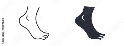 Human foot icon set, body anatomy leg foot symbol, outline and solid style. Vector illustration.