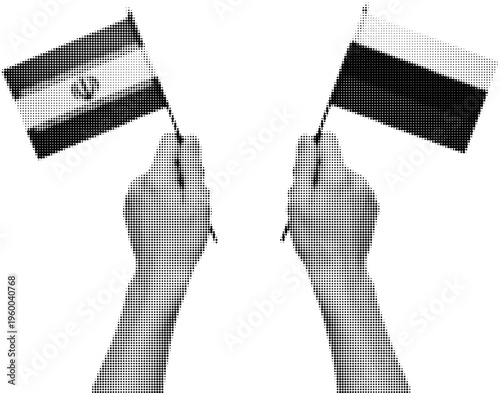 Symbolic Union: Two hands proudly display the flags of different nations, representing unity, collaboration, and diplomatic relations. A striking visual embodying international cooperation.