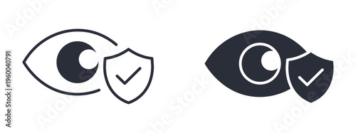 Eye protection icon set, vision security shield privacy symbol, outline and solid style. Vector illustration.