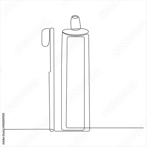 Continuous one line drawing of toothbrush and toothpaste