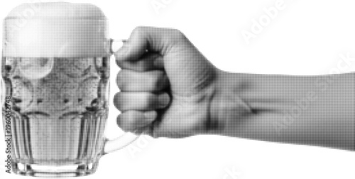 Grabbing a Pint: A monochrome shot captures a hand firmly gripping a classic beer mug filled to the brim with frothy, delicious beer. A perfect embodiment of relaxation and refreshment.