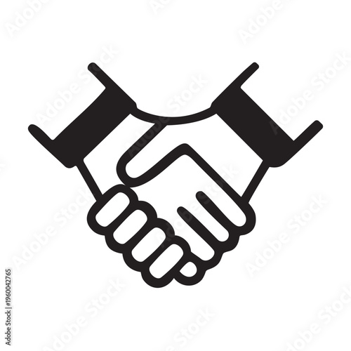 Two hands shaking in a firm handshake agreement symbolizing partnership or deal closure. Vector