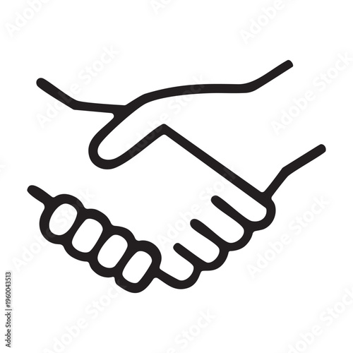 Two hands shaking in a formal handshake with a stylized, modern design. Vector