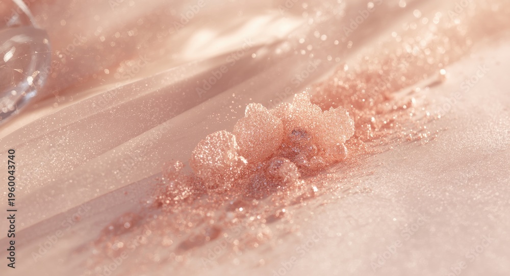 Fototapeta premium Glowing rose colored non shimmer eyeshadow dust displayed over a sheer layer