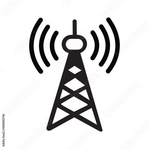 Cell tower emitting wireless signal waves across area Vector