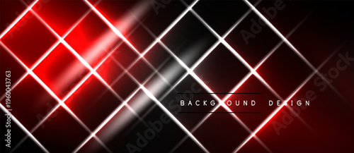 Abstract red lines intersect over dark background. Bright glow creates dynamic visual effect. Modern design element for digital projects.