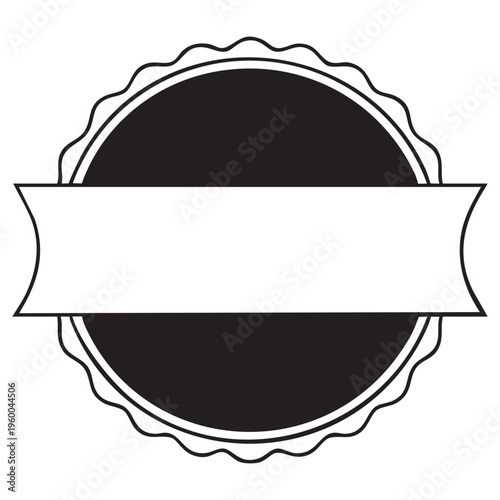 Elegant black and white ribbon seal with a scalloped border and empty banner space Vector
