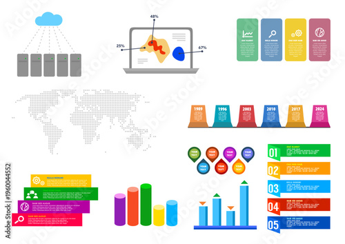 Modern Business Infographic Elements Set with Charts, Graphs and UI Templates