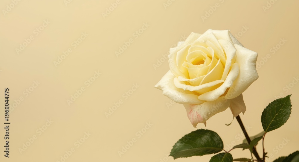Fototapeta premium Light yellow rose flower on a muted pastel backdrop suitable for summer with copy space