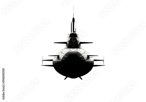 A sleek submarine with visible periscopes and control fins emerging from water
