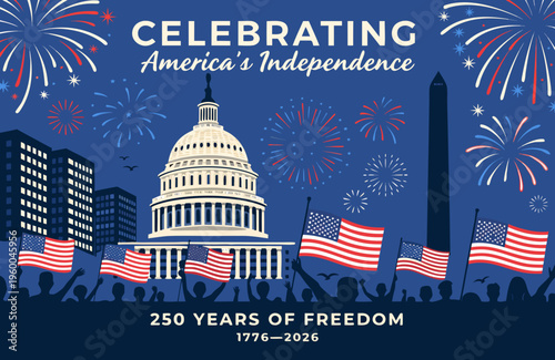 Celebrating America’s Independence Capitol Building Patriotic Night Poster with Fireworks