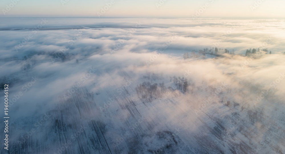 Obraz premium Cold spell enveloping vast farmland in shimmering frozen layers