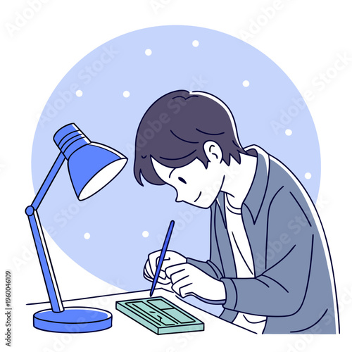 Young Man Soldering Circuit Board Electronics Hobbyist Vector Illustration