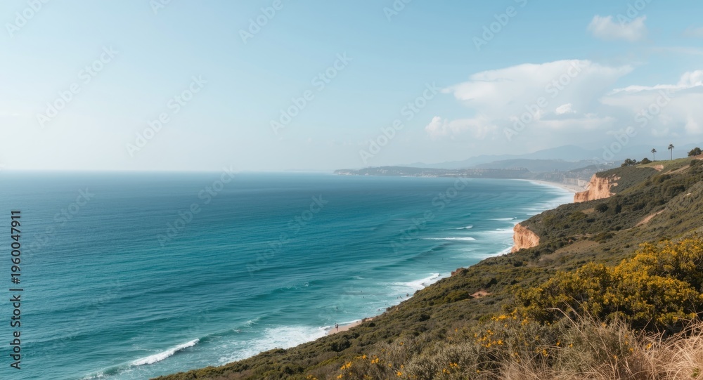 Fototapeta premium Relaxing ocean panorama observed from an elevated coastal route