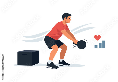 Fitness and personal development concept illustrating an individual focusing on power-based exercise routines to enhance endurance and overall health, with a character engaged in a