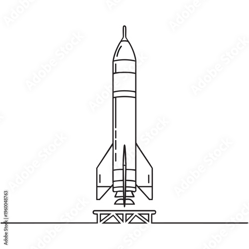 A classic rocket illustration on a launchpad ready for space exploration mission Vector