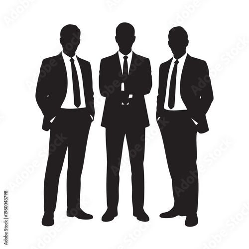 Three business professionals standing side by side in formal attire silhouette Vector