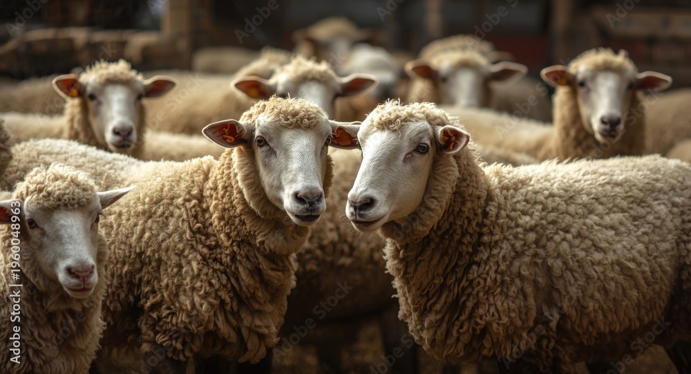 Obraz premium loving purebred sheep group in farmyard scene