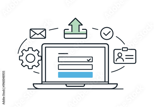 Administrative workflow and completing formal registration steps through digital government services to streamline business setup for modern founders, a compact laptop with a