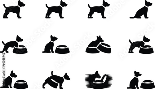 Dog Bowl Silhouette Icon Collection Set