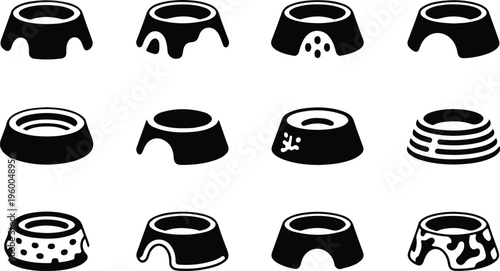 Dog Bowl Silhouette Icon Collection Set