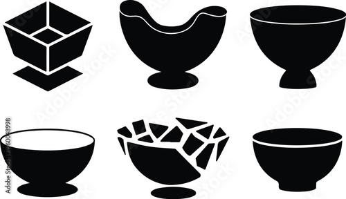 Dog Bowl Silhouette Icon Collection Set