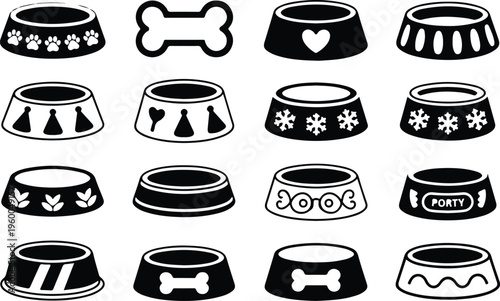 Dog Bowl Silhouette Icon Collection Set