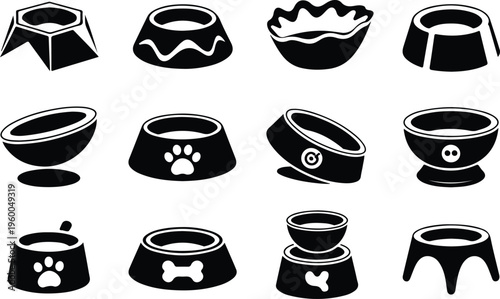 Dog Bowl Silhouette Icon Collection Set