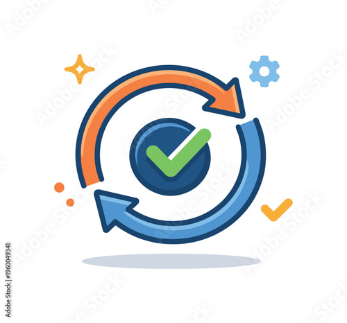 Self discipline and consistent habit building in personal development and daily routines, a repeating circular arrow around a small checkmark symbolizing routine reinforcement and