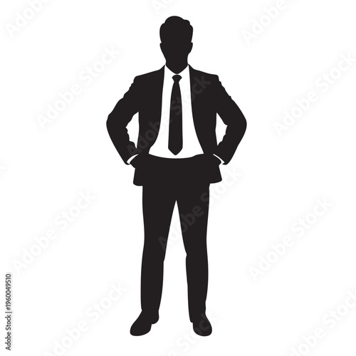 Confident business professional standing with hands on hips in formal attire silhouette Vector