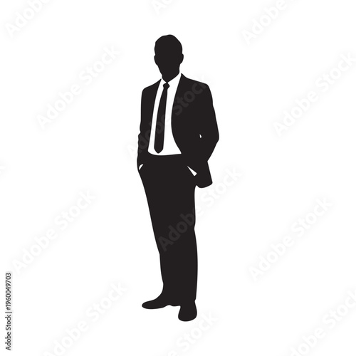 Professional silhouette of a businessperson in a formal suit and tie standing confidently Vector