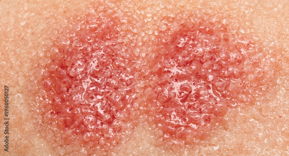 Fototapeta premium Sharp macro photo of red scaly itchy plaques signifying psoriasis vulgaris autoimmune skin disease
