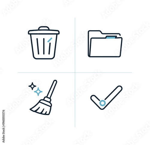 Digital decluttering and file cleanup in a simple productivity system focused on removing unnecessary items, organizing essentials, and maintaining clarity, a trash bin