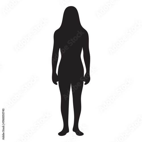 Silhouette of a person standing with long hair and long sleeves attire Vector
