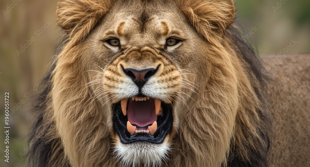 Obraz premium Close up of lion male expressing authority and wild nature