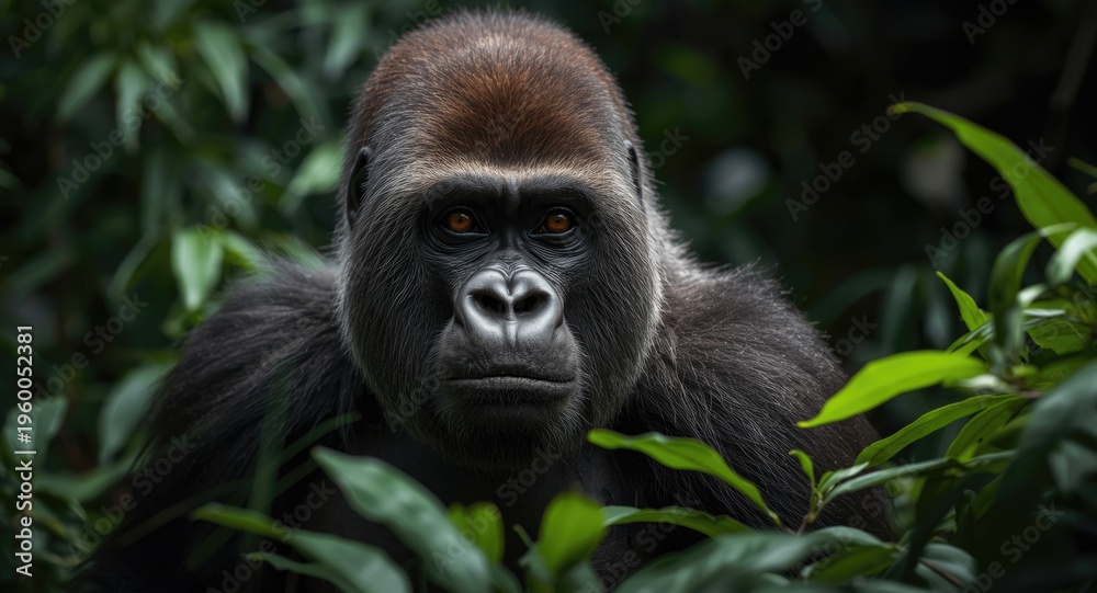 Obraz premium Natural habitat showcasing endangered wild mountain gorilla