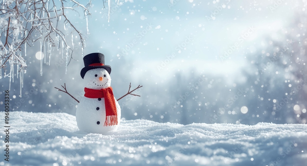 Obraz premium Festive snowman sculpted in a frosty outdoor setting