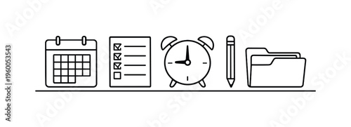 Daily planning and structured routine organization for maintaining control over tasks and improving time efficiency in a busy schedule, blank calendar page, checklist sheet, alarm