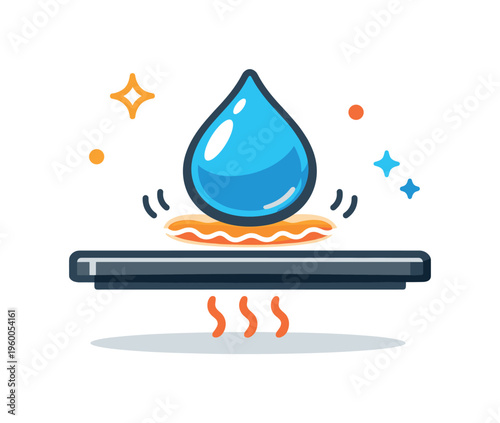 Leidenfrost effect observation for studying liquid behavior on extremely hot surfaces in thermal physics experiments, a single droplet levitating above a flat heated plate with a