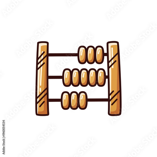 Cartoon wooden abacus with orange beads on a simple frame.