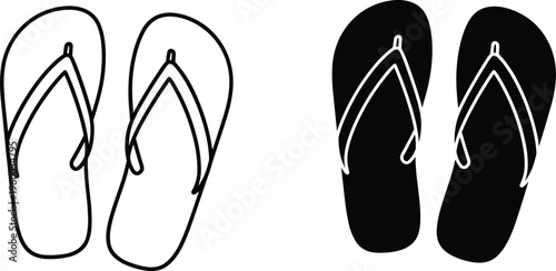 Flip flops vector silhouettes, summer beach footwear icons, minimalist sandal drawings, casual holiday accessories, pool fashion graphics, travel vacation elements, simple footwear line art