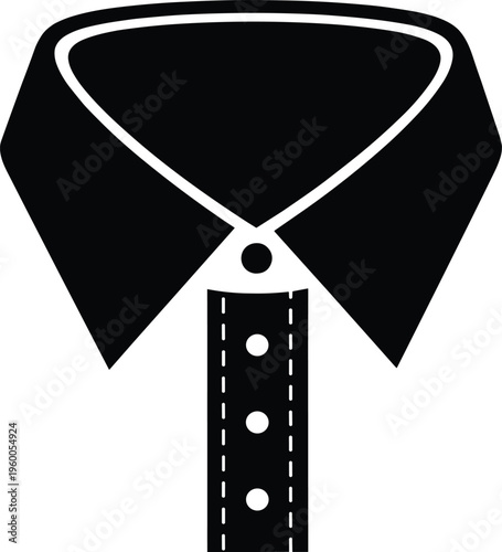 Formal shirt collar silhouette, button down clothing icon, apparel apparel template, fashion laundry service logo, minimalist garment vector illustration, black.
