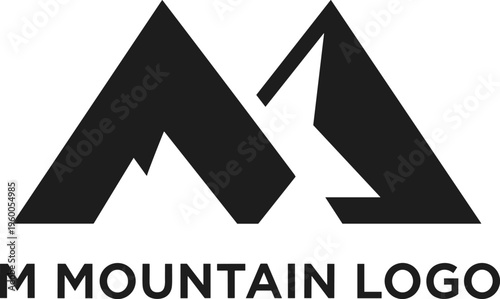 M mountain logo design, letter m with peak silhouette, outdoor adventure company branding, geometric minimalist alpine icon, vector illustration, corporate identity, modern.
